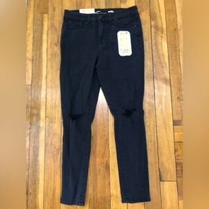 Seven7 Tummy Less Black Distressed Skinny Jeans High Rise Ripped Knee